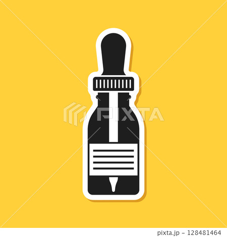 Pipette with oil drop paper sticker icon in flat style. Dropper bottle vector illustration on isolated background. Medical tube sign business concept. Pipette with oil drop paper sticker icon in flat style. Dropper bottle vector illustration on isolated background. Medical tube sign business concept. 128481464
