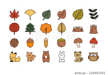 秋のアイコンセット 秋のアイコンセット 128481501