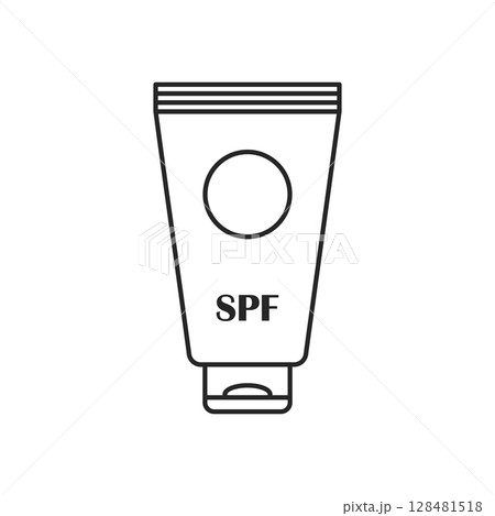 Sunscreen cream icon in flat style. Skin protection vector illustration on isolated background. Skincare pharmacy sign business concept. 128481518