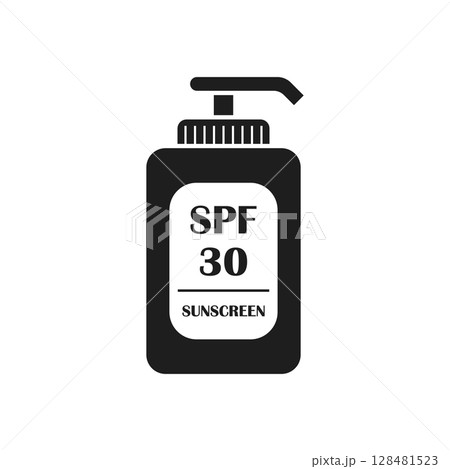 Sunscreen cream icon in flat style. Skin protection vector illustration on isolated background. Skincare pharmacy sign business concept. 128481523