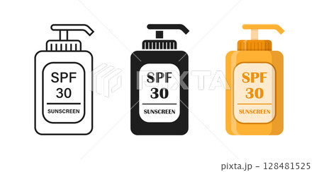 Sunscreen cream icon set collection in flat style. Skin protection vector illustration on isolated background. Skincare pharmacy sign business concept. 128481525