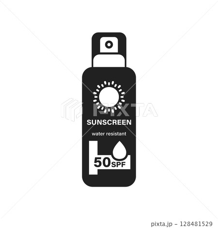 Sunscreen cream icon in flat style. Skin protection vector illustration on isolated background. Skincare pharmacy sign business concept. 128481529
