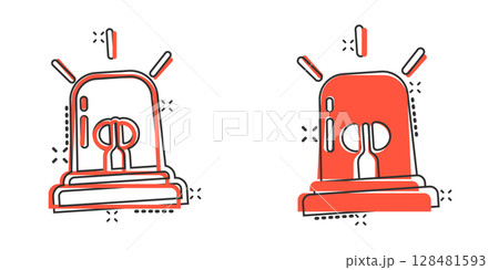 Emergency alarm icon in comic style. Alert lamp cartoon vector illustration on isolated background. Police urgency splash effect sign business concept. 128481593