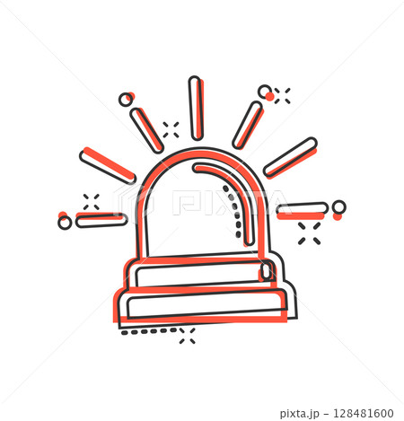 Emergency alarm icon in comic style. Alert lamp cartoon vector illustration on isolated background. Police urgency splash effect sign business concept. Emergency alarm icon in comic style. Alert lamp cartoon vector illustration on isolated background. Police urgency splash effect sign business concept. 128481600