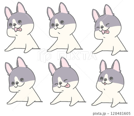 舌を出したりしているフレンチブルドッグのアイコンセット(パイド) 128481605
