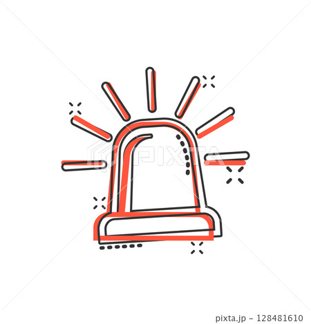 Emergency alarm icon in comic style. Alert lamp cartoon vector illustration on isolated background. Police urgency splash effect sign business concept. 128481610