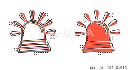 Emergency alarm icon in comic style. Alert lamp cartoon vector illustration on isolated background. Police urgency splash effect sign business concept. Emergency alarm icon in comic style. Alert lamp cartoon vector illustration on isolated background. Police urgency splash effect sign business concept. 128481616