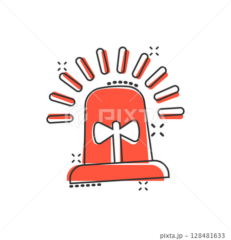 Emergency alarm icon in comic style. Alert lamp cartoon vector illustration on isolated background. Police urgency splash effect sign business concept. 128481633