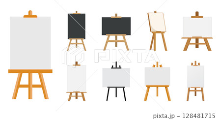 Painting easel icon set collection in flat style. Canvas vector illustration on isolated background. Artistic paper sign business concept. 128481715