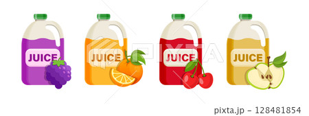 Grape, Cherry, Apple, Orange juice icon set collection in flat style. Organic drinks vector illustration on isolated background. Healthy cocktails sign business concept. Grape, Cherry, Apple, Orange juice icon set collection in flat style. Organic drinks vector illustration on isolated background. Healthy cocktails sign business concept. 128481854
