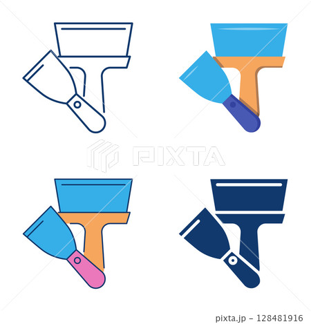 Putty knife flat and line icon set 128481916