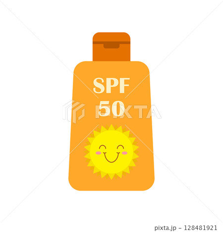 Sunscreen cream icon in flat style. Skin protection vector illustration on isolated background. Skincare pharmacy sign business concept. 128481921