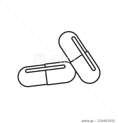 Pill icon in flat style. Drug vector illustration on isolated background. Medicine pharmacy sign business concept. Pill icon in flat style. Drug vector illustration on isolated background. Medicine pharmacy sign business concept. 128481932
