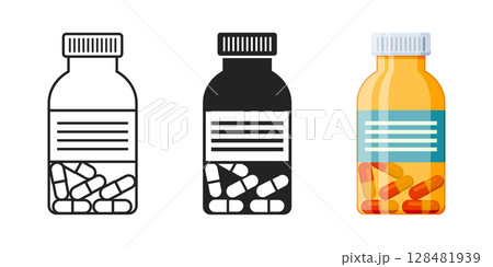 Pill icon set collection in flat style. Drug vector illustration on isolated background. Medicine pharmacy sign business concept. 128481939