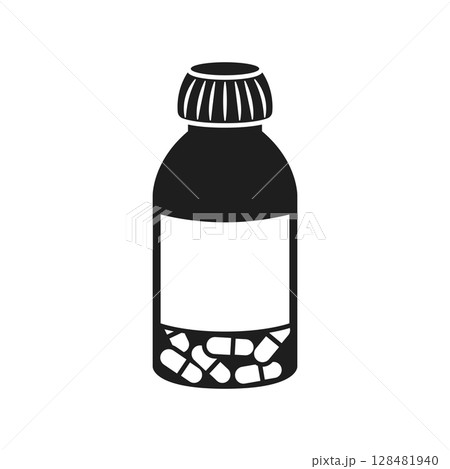 Pill icon in flat style. Drug vector illustration on isolated background. Medicine pharmacy sign business concept. Pill icon in flat style. Drug vector illustration on isolated background. Medicine pharmacy sign business concept. 128481940