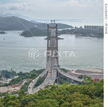 July 13 2025 Scenic Coastal View Featuring a Large Bridge and Surrounding Islands 128482319