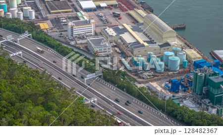 July 13 2025 View of a Busy Industrial Seaport with Docked Cargo Ships July 13 2025 View of a Busy Industrial Seaport with Docked Cargo Ships 128482367
