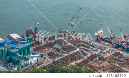 July 13 2025 View of a Busy Industrial Seaport with Docked Cargo Ships July 13 2025 View of a Busy Industrial Seaport with Docked Cargo Ships 128482369