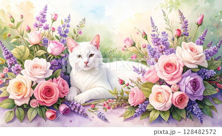花畑と猫 128482572