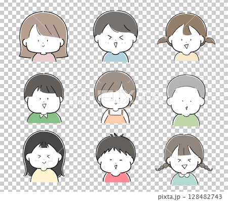Set of smiling facial expressions for young children 128482743