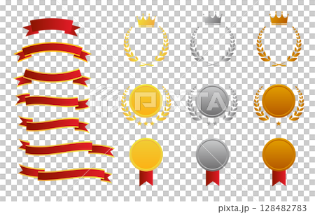 Ribbon, crown, laurel, medal graphic parts set 128482783