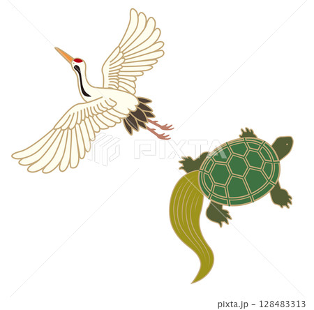 鶴と亀の和柄イラスト  鶴と亀の和柄イラスト  128483313