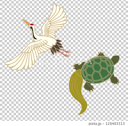 鶴と亀の和柄イラスト  鶴と亀の和柄イラスト  128483313