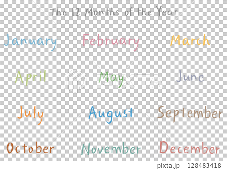 手寫英文月份名稱集（12個月）自然觸感 128483418