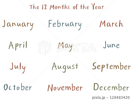手書き英語月名セット（12ヶ月）ナチュラルタッチ｜ヴィンテージカラー 128483420