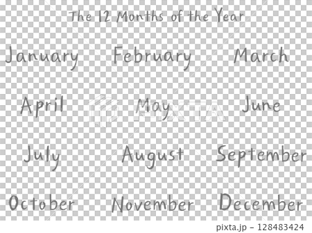 Handwritten English month names set (12 months) Natural touch | Gray 128483424