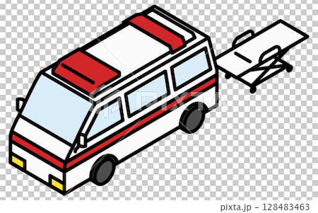 救護車和擔架的簡單線條等距圖 救護車和擔架的簡單線條等距圖 128483463