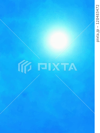 右上に眩しい太陽がある青い空のイラスト素材　ベクター 128483472
