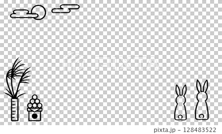 お月見の手描き風白黒フレーム　黒線画 128483522