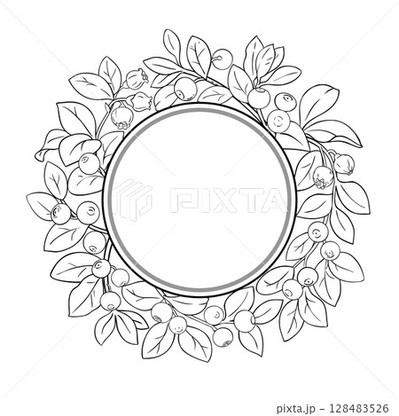 Bilberry Branch Outline Round Frame. 128483526