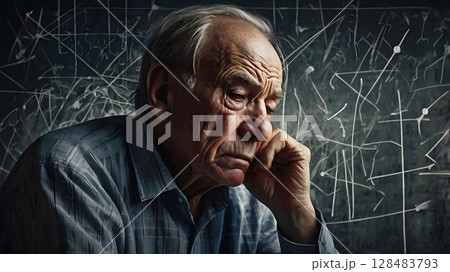Portrait of an Elderly Man Showing Signs of Burnout Digital Illustration Portrait of an Elderly Man Showing Signs of Burnout Digital Illustration 128483793