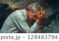 Portrait of an Elderly Man Showing Signs of Burnout   Digital Illustration 128483794
