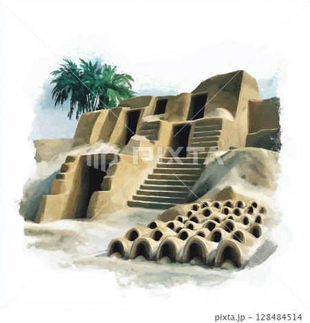 Chan Chan Archaeological Site. Chan Chan Archaeological Site hand drawn watercolor illustration 128484514