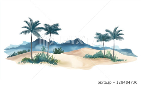 Lencois Maranhenses National Park. Lencois Maranhenses National Park hand drawn watercolor illustration 128484730