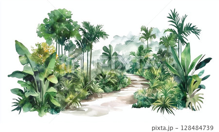 Medellin Botanical Garden. Medellin Botanical Garden hand drawn watercolor illustration 128484739