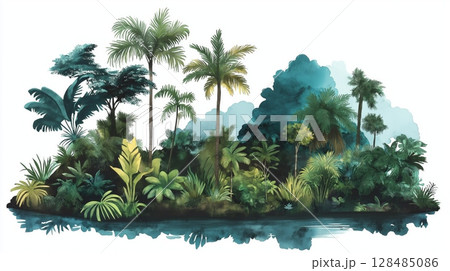 Amazon rainforest. Amazon rainforest hand drawn watercolor illustration Amazon rainforest. Amazon rainforest hand drawn watercolor illustration 128485086