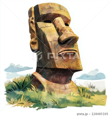 Easter Island - Rapa Nui. Easter Island - Rapa Nui hand drawn watercolor illustration Easter Island - Rapa Nui. Easter Island - Rapa Nui hand drawn watercolor illustration 128485105