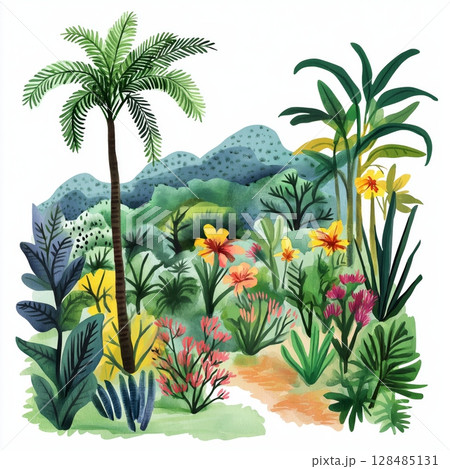 Medellin Botanical Garden. Medellin Botanical Garden hand drawn watercolor illustration 128485131
