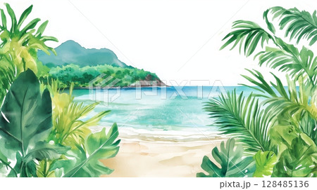 Morrocoy National Park. Morrocoy National Park hand drawn watercolor illustration 128485136