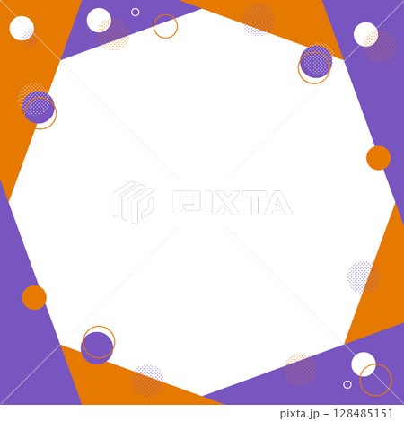 はじける泡のフレーム 装飾素材 幾何学模様 ポップで明るい 紫 オレンジ 白 ハロウィン 128485151