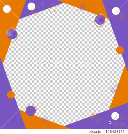 はじける泡のフレーム 装飾素材 幾何学模様 ポップで明るい 紫 オレンジ 白 ハロウィン 128485151
