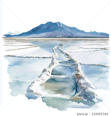 Salar de Uyuni. Salar de Uyuni hand drawn watercolor illustration Salar de Uyuni. Salar de Uyuni hand drawn watercolor illustration 128485164