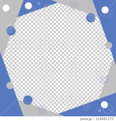 はじける泡のフレーム 装飾素材 幾何学模様 ポップで明るい 青 銀 白 シック 128485173