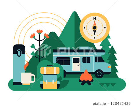 Forest campsite - colorful flat design style illustration Forest campsite - colorful flat design style illustration 128485425