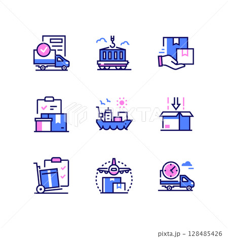 Logistics - colorful line design style icons set 128485426