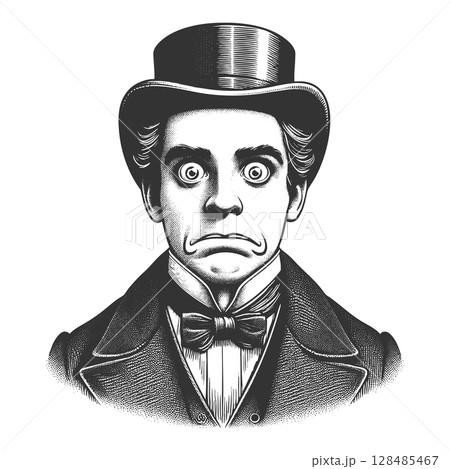 Wide-Eyed Victorian Man engraving sketch vector Wide-Eyed Victorian Man engraving sketch vector 128485467